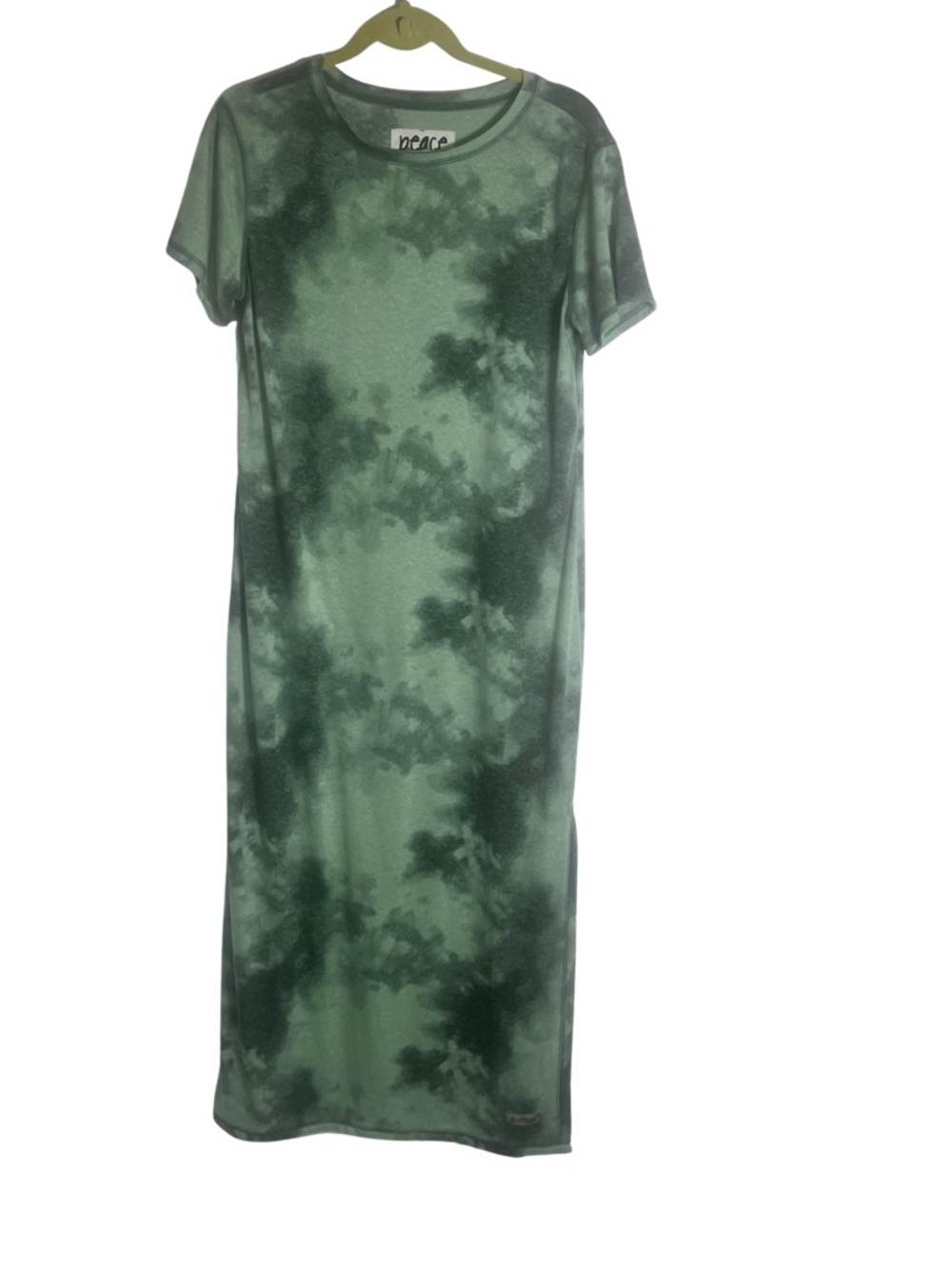 Peace Love World Green Tie-Dye Short Sleeve Maxi Dress, Size Small